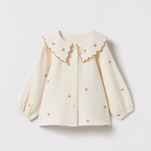 Zara Embroidered Bib Collar Shirt